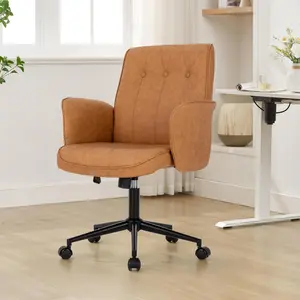 Okeysen Home Office Chair，Mid - Century Style, Padded Seat, Height - Adjustable with Wheels
