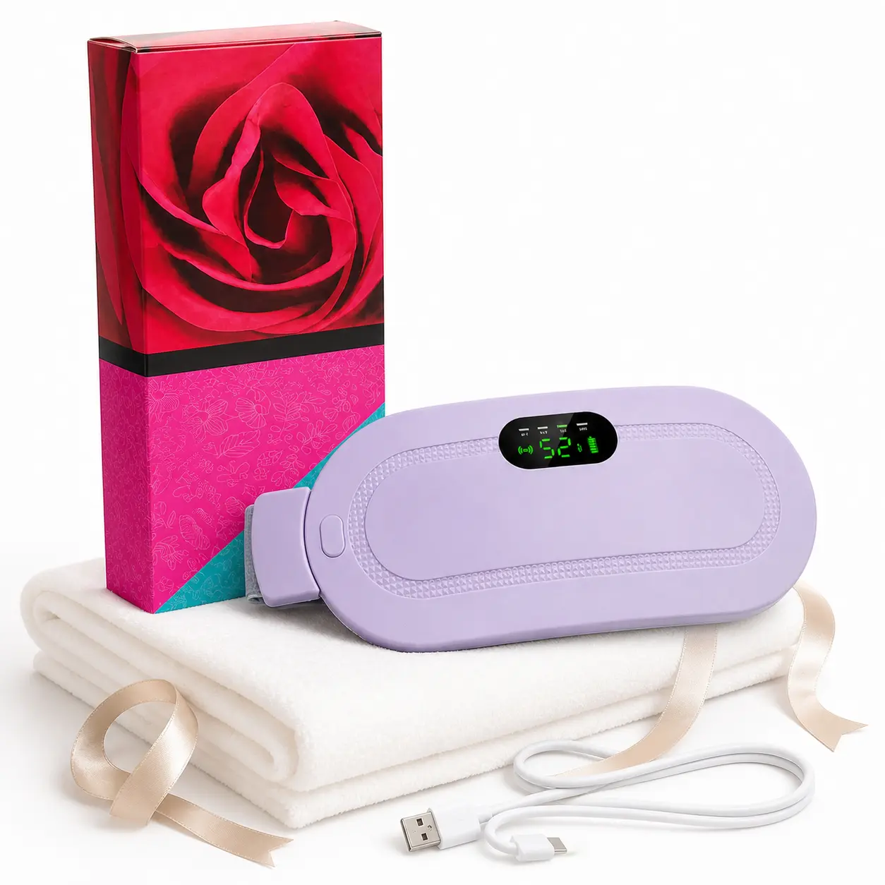 Cordless Rechargeable Period Heating Pad - Abs Plastic Uterus Warmer Belt, Electric Waist Belt with Heat, Vibration, Portable Abdominal Pain Relief Massager (Single Unit), Type-C Usb, Vibration Mode