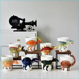 Hand-Drawn Ceramic Coffee Mug, Creative 3D Animal Dinosaur Cup, Unique Milk Cup, Perfect Gift for Couples, Children, Birthdays, Breakfast, Drinkware