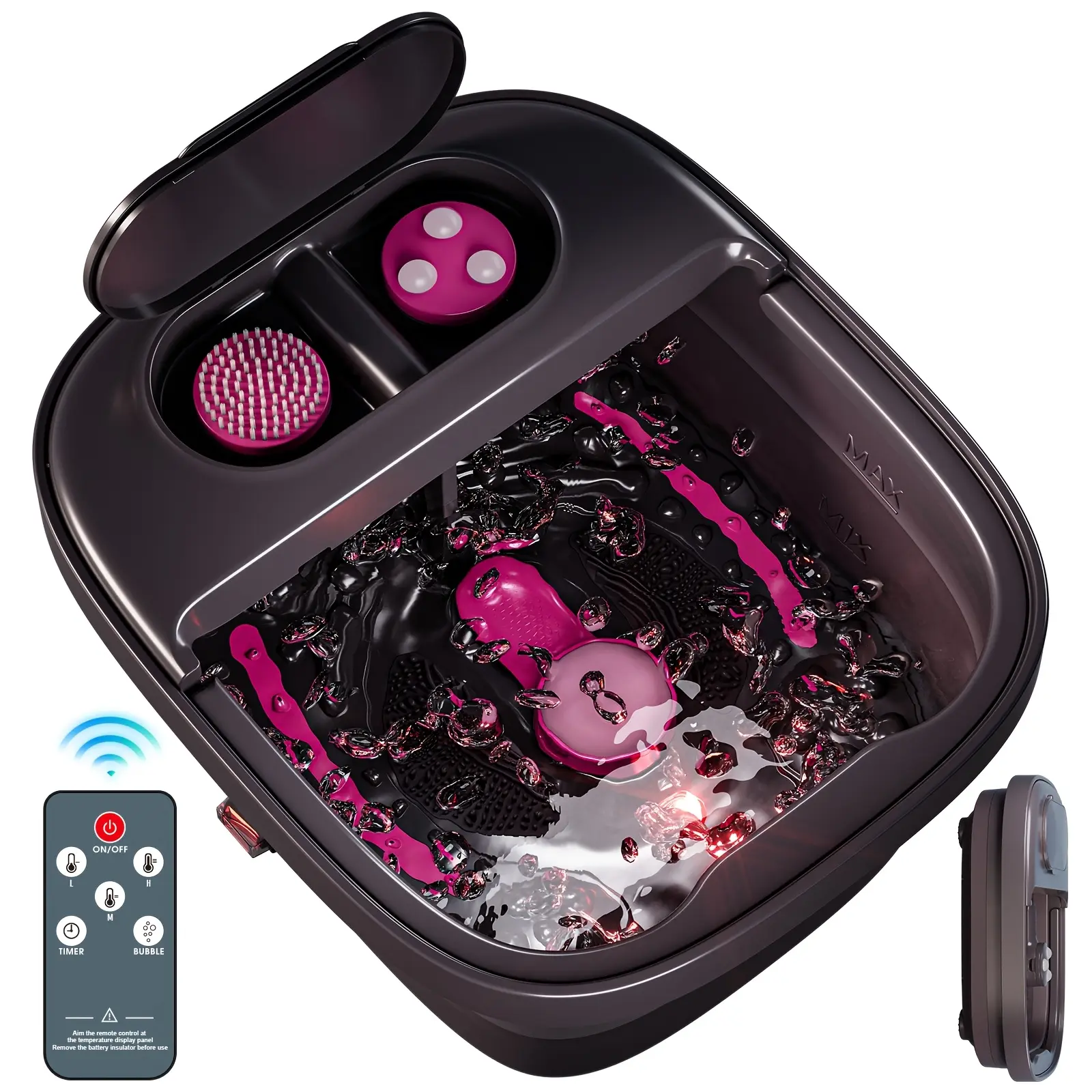 Foldable 120V Automatic Heating Foot Cleaner Machine with Plastic Foot Bath Basin, Bubble Massager, Unisex Household Bathroom Accessory, Family Relaxation Spa Aid, Mother's Day & Christmas Gift