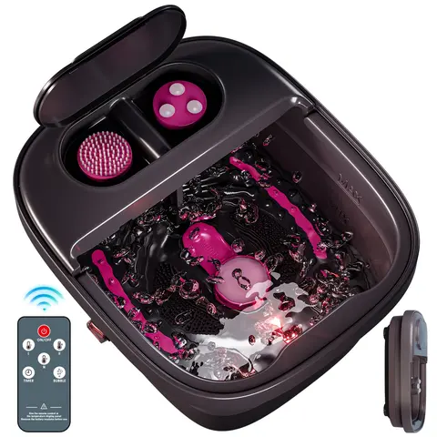 Foldable 120V Automatic Heating Foot Cleaner Machine with Plastic Foot Bath Basin, Bubble Massager, Unisex Household Bathroom Accessory, Family Relaxation Spa Aid, Mother's Day & Christmas Gift