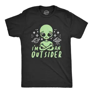 Mens I'm An Outsider T Shirt Funny Alien UFO Outer Space Graphic Tee Mens Funny T Shirts Cool Vintage Fashion T-Shirt Gift Classic Menswear Funny Space Short Sleeve Novelty Tees for Guys Black