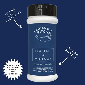 Sea Salt and Vinegar Seasoning Powder Large Bottle - Premium Blend for Chips, Chicken, Nuts, Fries & More - Padiano's Kitchen Original Flavor Spice Natural Herbal Organic