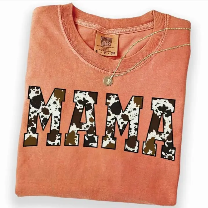 Comfort Colors Cow Print Mama Shirt, Western Country Mom Life Tee, Cute Mother's Day Gift