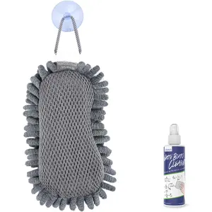 Shag Dry Erase Eraser (3.4 Fl Oz Whiteboard Cleaner Included), Whiteboard Eraser with Suction Cup, Microfiber, Washable, for Classroom,  and Office Use, Grey