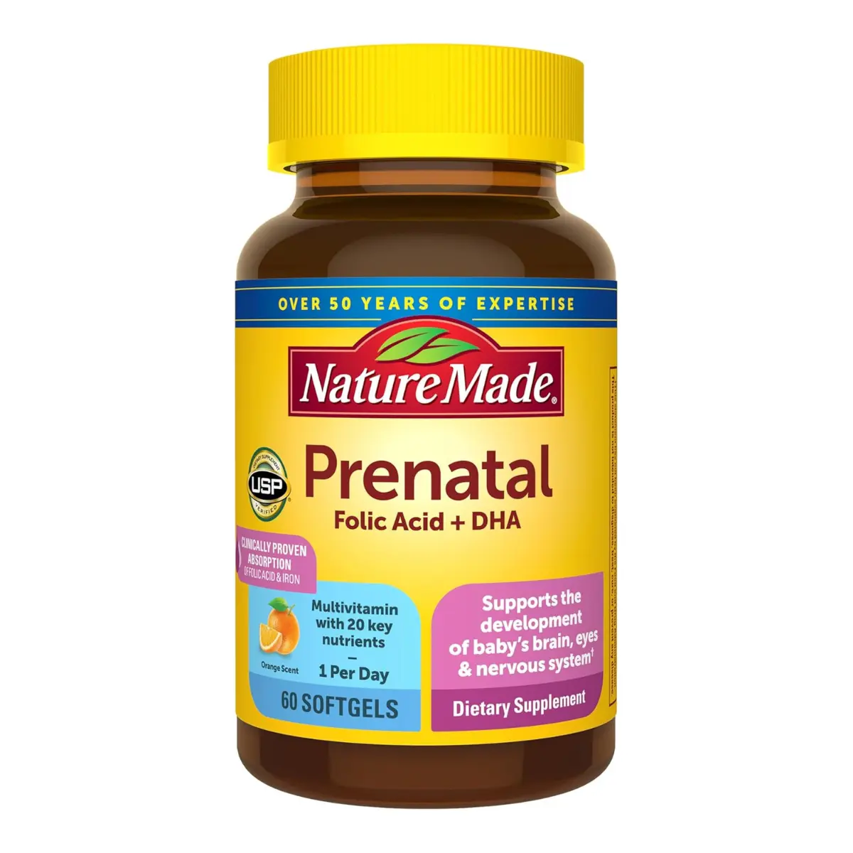 Nature Made Prenatal Vitamins for Women with Folic Acid + DHA, Prenatal Vitamin and Mineral Supplement for Daily Nutritional Support, 60 Softgels, 60 Day Supply