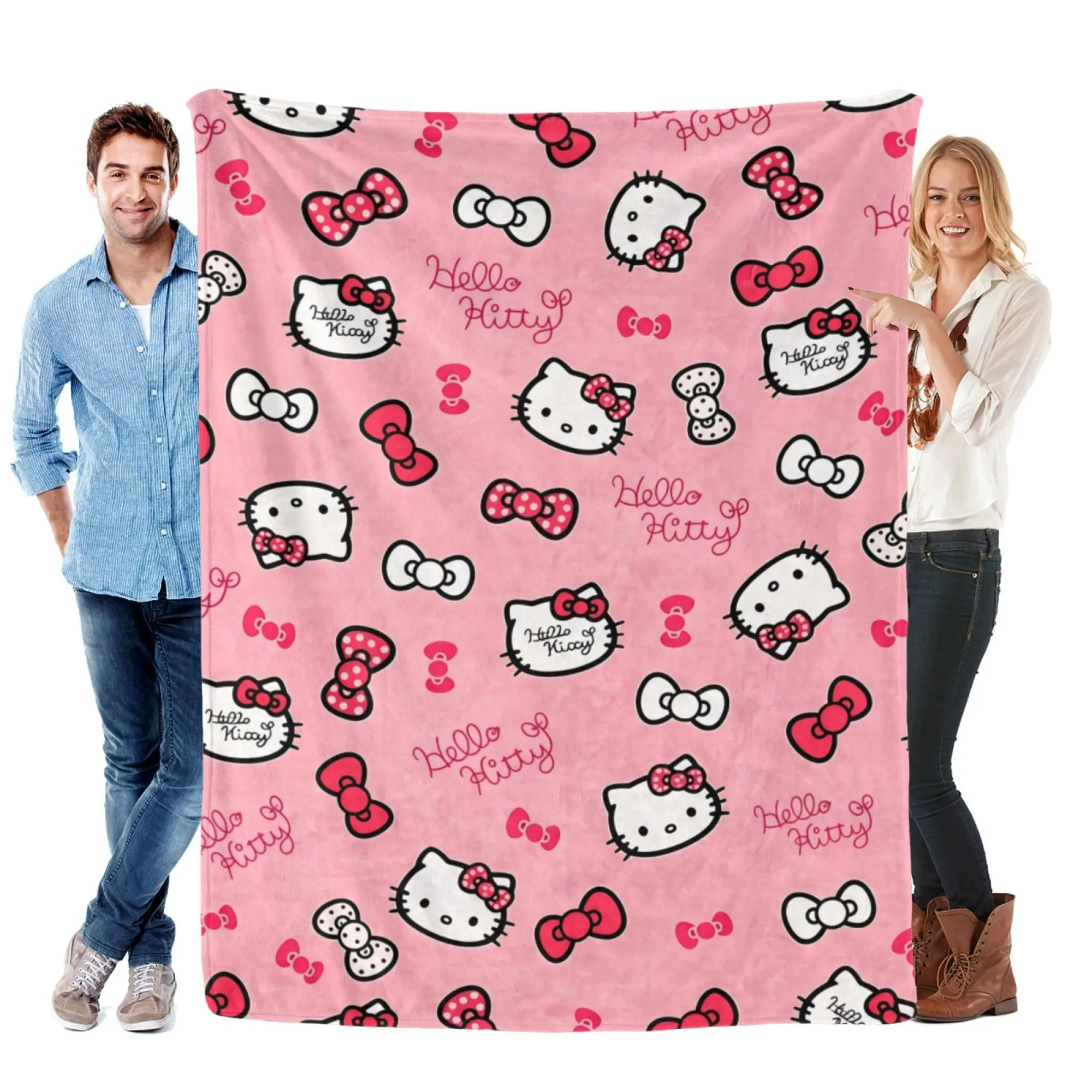 Hello Kitty Super Soft Pink Fleece Blanket - Classic Bow Pattern Sanrio Home Decor Hello Kitty Super Soft Pink Fleece Blanket - Classic Bow Pattern Sanrio Home Decor