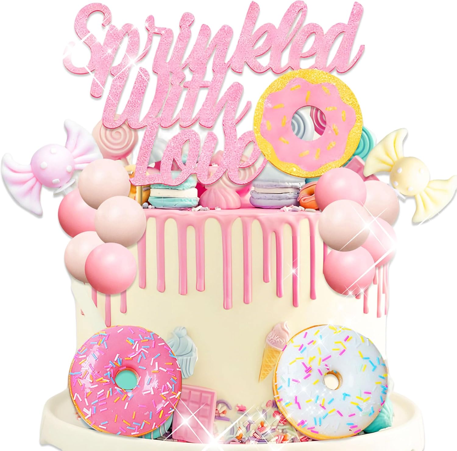 LaVenty Sprinkled with Love Cake Topper Welcome Baby Cake Decor Donuts Sweets for Donuts Baby Shower Gender Reveal Party Decorations Supplies