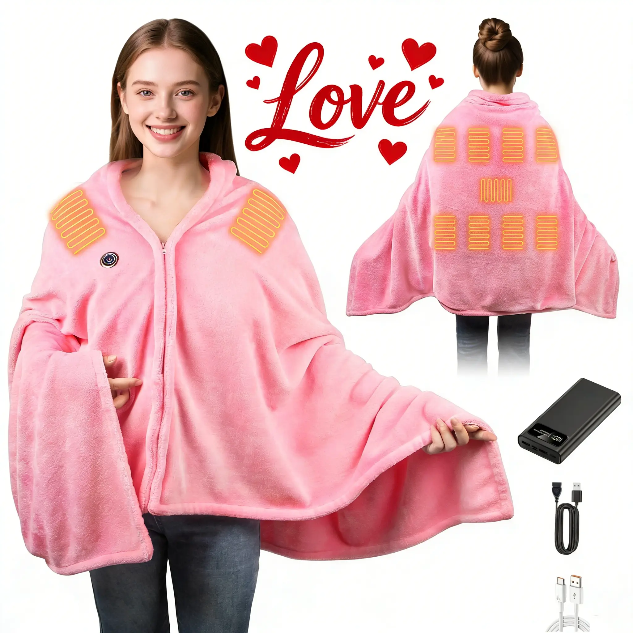 Cordless Heated Blanket Shawl with 20000mAh Battery | 63"x33.5" Wearable Electric Throw for Spring Camping & Chilly Mornings | 15s Fast Heat & Auto Shut-off | Washable Velvet Flannel Wrap for Office, Patio & Travel | Perfect Mother’s Day Gift