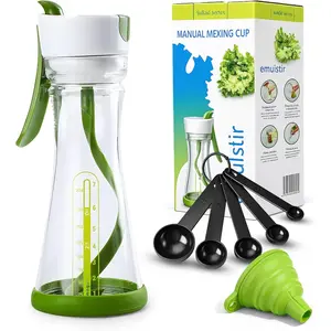 Salad Dressing Shaker Bottle with Spiral Mixer, Manual Salad Dressing Mixer, Leak Proof Oil and Vinegar Dressing Container with Measurements, Reusable BPA Free Salad Dressing Maker