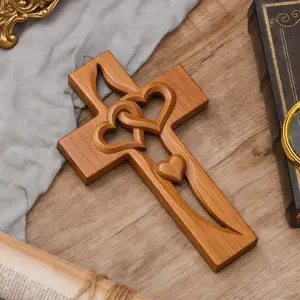 Wooden Heart-Shaped Cross Wall Decor, Wooden Cross Decoration, Christian Gift for Weddings, Valentine's Day, Anniversaries, Easter Basket Filler, Cross Fidget for Anxiety Relief