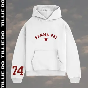 Sorority Hoodie, Varsity Number Sleeve Detail, Lunar Grey + Maroon Sorority Hoodie, Aesthetic Greek Hooded Pullover, Trendy Greek Licensed Sorority Hoodie