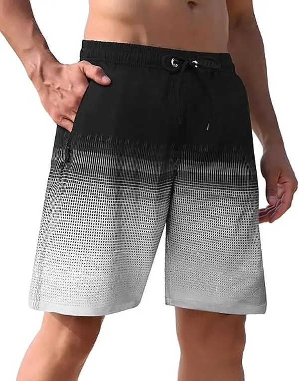 APTRO Men's Big and Tall Athletic Swim Trunks - 9-Inch Quick-Dry Above-the-Knee Board Shorts with Mesh Lining, Zipper Pockets, UV-Protective for Beach, Male Swimwear