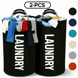 2pcs Large Capacity Laundry Baskets Set - Heavy Duty Waterproof Oxford Cloth Collapsible Laundry Bag, Ideal Laundry Hamper Organizer for House Home, Freestanding Tall Winter Clothes Storage Hamper, Foldable Washing Bin, Room Decor, Home Decor, Shelf