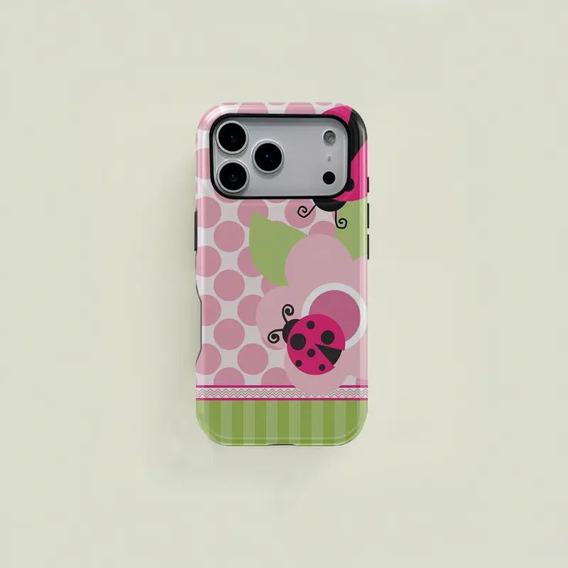 Floral Dot Ladybug Print Phone Case, Durable Two-In-One Protection, for iPhone 17 Pro Max Phone Case 17 Air 16E 16 15 Plus 14 13 12 11 X XS Max XR 7 8 Plus