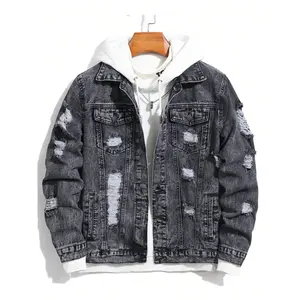 Trendy Distressed Ripped Denim Jacket, Full of Street Style, Easily Create a Unique Look!(inner wear not included).
