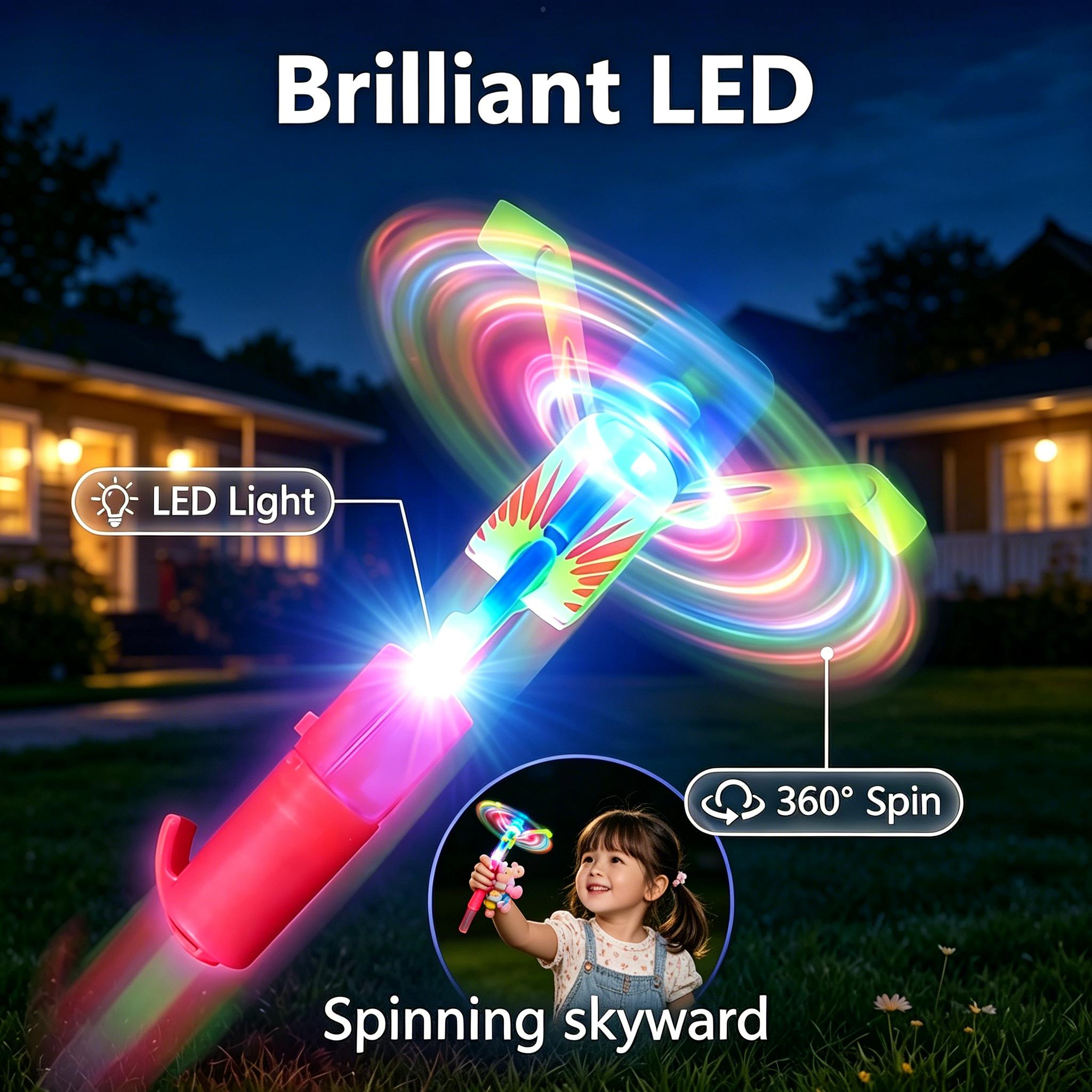 Unisex Double Flash LED Slingshot Helicopter Toy - Glow-in-the-Dark Catapult Flying Arrow for Kids, Outdoor Summer Backyard Parties, Aids Memory Training & Observation, Toys