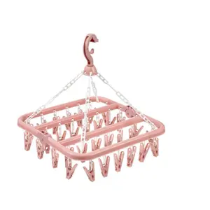 Plastic Clothes Hanger with 32 Clips, Three Colors Available, Multifunctional Hanger, Windproof Drying Hanger, Ideal for Hanging Clothes, Underwear, Socks & Daily Home Items