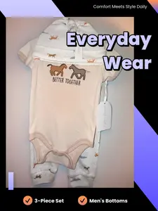 HORSES 3 PIECE SET - Menswear Pants Onesie Hat Combo for Comfortable Everyday Wear