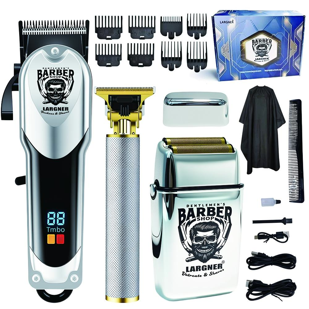 Professional Men's Hair Clipper Set, Barber Clippers, Silver Color, High Power Electric Shaver, USB Fast Charging, Battery Display, Portable Storage Box
