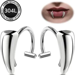 2pcs SENLANSP Fake Lip Rings - Vampire Gothic Lip Hoops, No-Piercing Closure, Stainless Steel Vampire Teeth Jewelry for Halloween, Goth/Lolita Fashion - Men & Women, Party Accessories, Edgy Aesthetic, Seamless Closure, Alternative Style