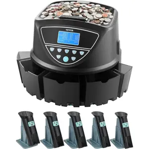VEVOR Upgraded Coin Counter Sorter, Coin Sorter and Wrapper Machine with Intuitive Display, Change Counter for USD Coins 1 5 10 25 1, Sorts up to 300 Coins/Min, with 5 Coin Tubes and 5 TraysVEVOR Super Brand Day