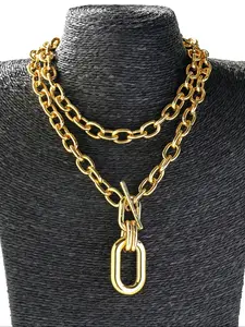 Trendy Geometric Chunky Chain Double Layer Necklace Set, Fashionable Elegant Women's Creative Versatile Jewelry, 2 Piece Set, Modern Versatile Accessories