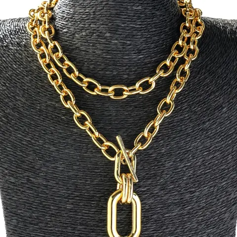 Trendy Geometric Chunky Chain Double Layer Necklace Set, Alloy Necklace, Fashionable Elegant Women's Creative Versatile Jewelry, 2 Piece Set, Modern Versatile Accessories, Fashionable Accessory
