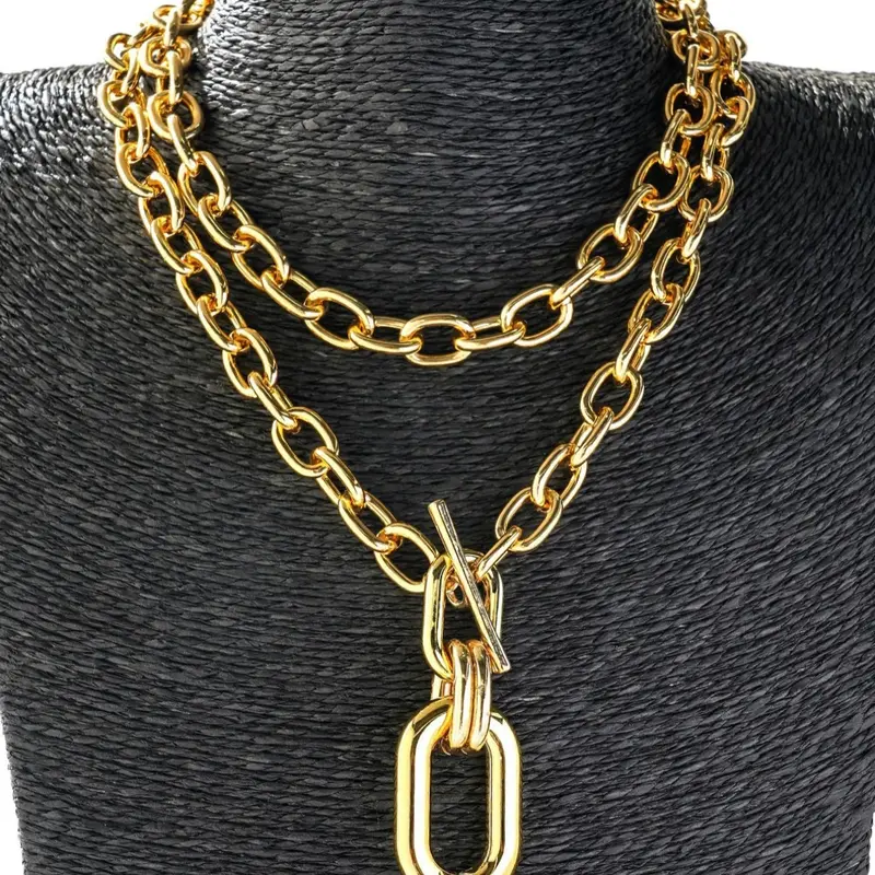 Trendy Geometric Chunky Chain Double Layer Necklace Set, Alloy Necklace, Fashionable Elegant Women's Creative Versatile Jewelry, 2 Piece Set, Modern Versatile Accessories, Fashionable Accessory