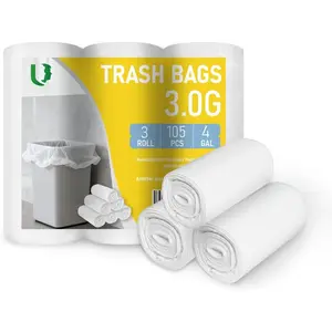 4 Gallon Trash Bags, 15 Liter Small Garbage Bags, 105 Count, Unscented Wastebasket Liners for Bathroom, Kitchen, Bedroom,  Office, Mini Trash Can Bags, Little Trash Bags, Camping Toilet Bags