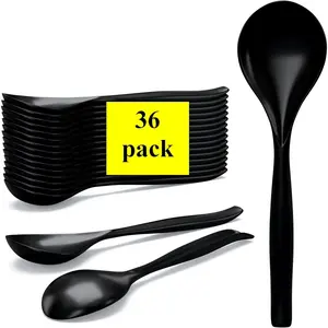 Large 10-inch Plastic Serving Spoons Disposable Reusable Heavy Weight Utensils for Party Buffet Catering, 36 Pack