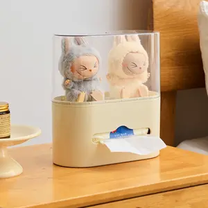 Cute and trendy paper box, transparent dust-proof display box for figurine blind box display box, multifunctional and practical desktop tissue storage box. Home storage for living room, bedroom, study, battery-free storage box, Tissue Dispenser