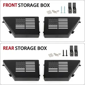 4 Pack Metal Front and Rear Door Storage Box with USA Flag Style, Door Side Insert Organizer Box Pockets Fits for 2011+ Jeep Wrangler JK JKU 4 Door , Interior Storage Expansion Accessories