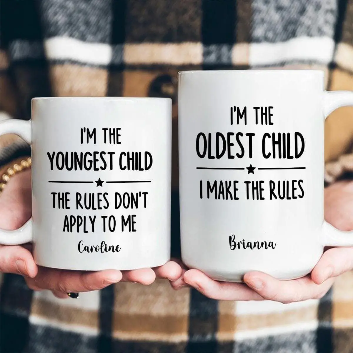 Funny Sibling Mugs, Oldest Middle Youngest Child Gift, Rules Don't Apply Cup, Brother Sister Present, Matching Family Set, Custom Name