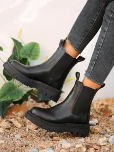 Women's Fashionable Solid Color Chelsea Boots, 2024 New Style Casual Comfortable Boots for Daily Wear, Female All-match Trendy Shoes for Fall & Winter, Black