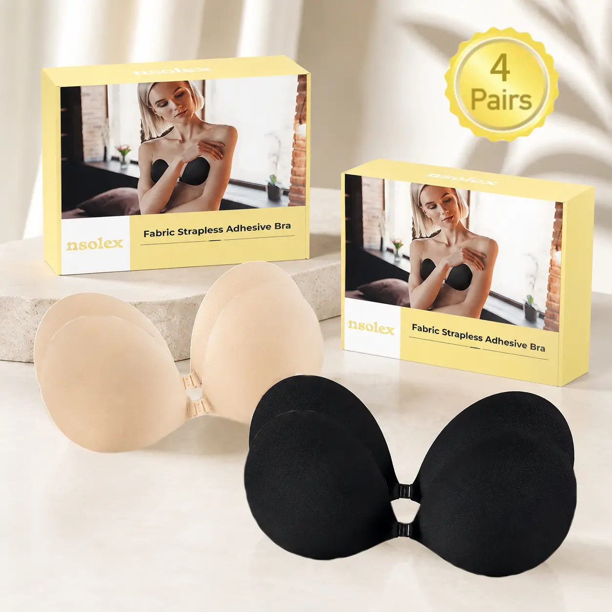 【2 Box 4 pairs】NSOLEX Women's adhesive Fabric,Invisible push up sticky bra, Womenswear Comfortable lady underwear,girls accessories,Party Dress sticky inserts Wireless Strapless Bra Underwire Push Up