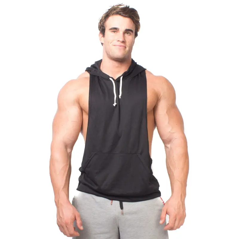 3010 Men's Racerback Hoodie - Black Polyester Sweat Sweater with Drawstring, Versatile Style for Men