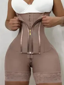 1 Count Women's High Waist Underwear Zipper Crotch Shapewear Bottoms, Solid Color Lace Tight Fitting Shaper Shorts, Fajas, Butt Lifting Tummy Control Body Shaper Panty with Zipper & Hooks Closure, Colombian Shapewear, Perfect for Daily Wear & Gym