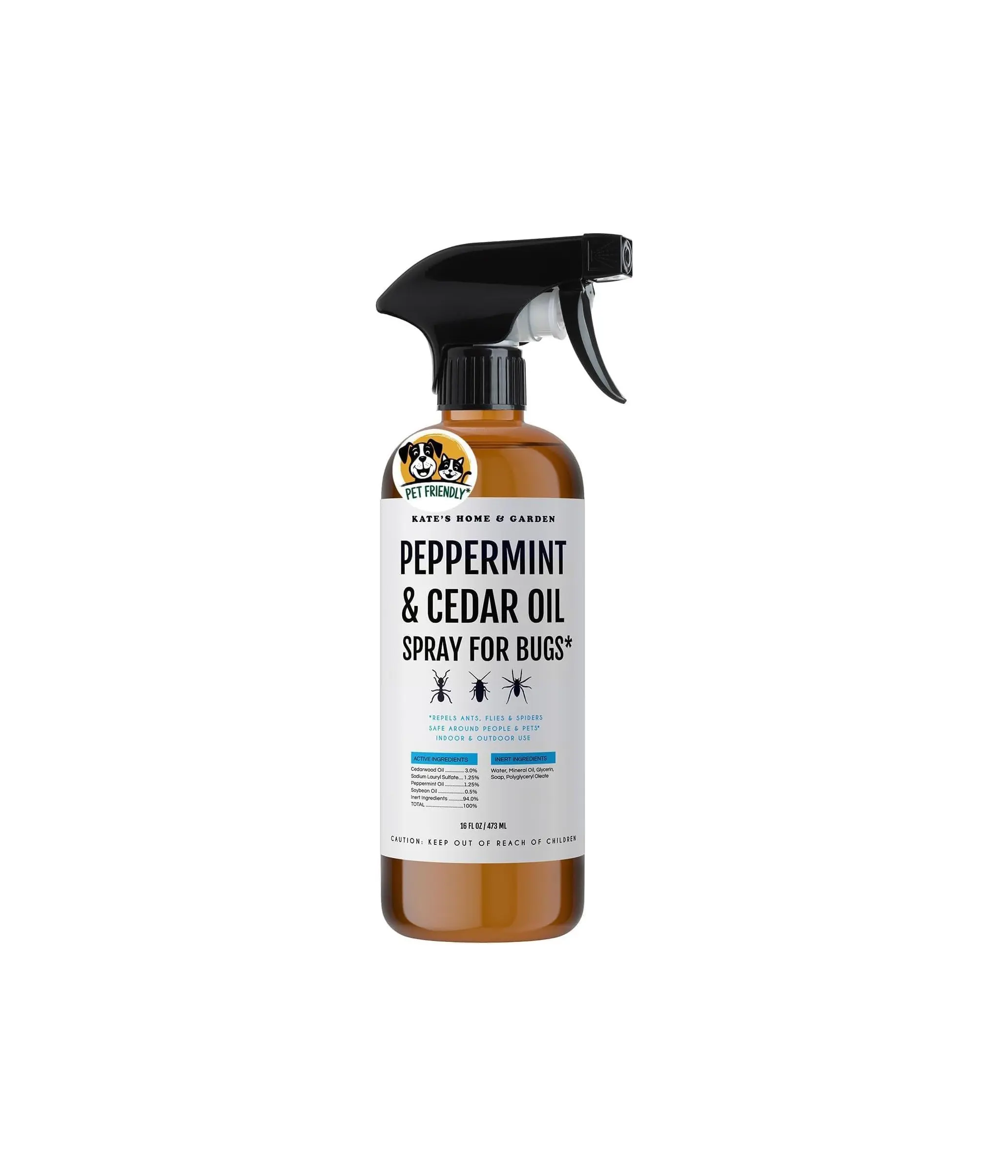 Kate's Home & Garden Peppermint Oil Spray for Bugs, Ants, Insects, Spiders. Pesticide and Insecticide Indoor Repellent Pest Control with Cedarwood Oil (16oz, Natural, Pet Safe, Non Toxic)