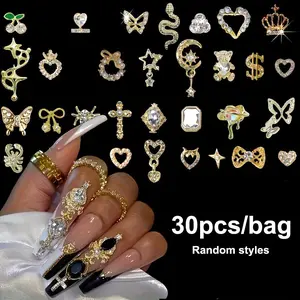 30pcs Elegant Nail Art Set, Rhinestone and Faux Decorations with 3D Alloy Nail Charms, Odorless DIY Manicure Accessories, Random Mix