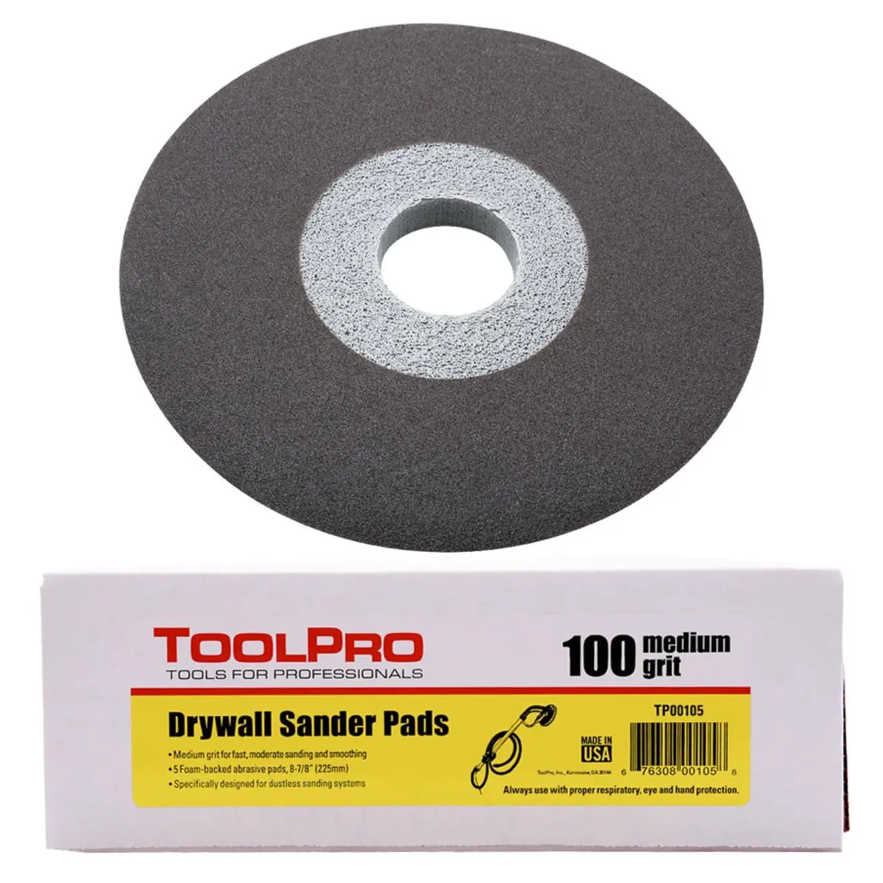 TOOLPRO 9 in. Round Aluminum Oxide Sanding Pads, 5-Pack 100 Medium Grit, Anti-Clog, Dustless Sanding, Blemish Removal, Residue Cleanup, General Purpose Smoothing, Consistent Finish, Accessories for Hand Sanders & Power Sanders