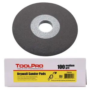 TOOLPRO 9 in. Round Aluminum Oxide Drywall Sander Pads, 100 Medium Grit, Anti-Clog, Surface Smoothing, 5-Pack, Round Shape