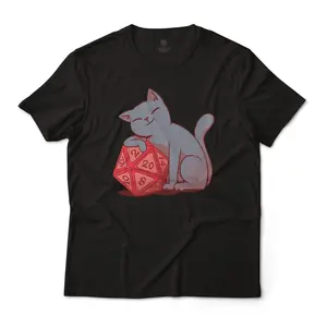Dungeons And Dragons Cat D20 Dice Graphic T-Shirt Lightweight Cotton Tee Unisex Casual Loose Fit Casual Comfy Fashion