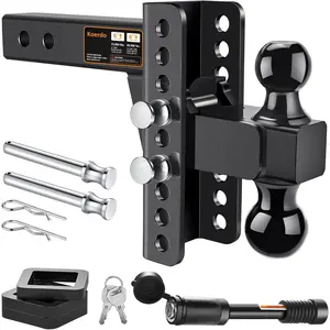 Adjustable Trailer Hitch -Drop Hitch-Tow Hitch with 2 inch Receiver-6inch Drop/Rise, 2" & 2-5/16" Ball Hitches for Trucks, 20,000 LBS GTW, Trailer Hitches with Anti-Theft Pin, Black-