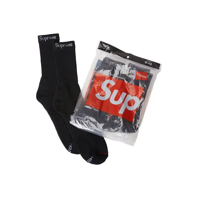 Supreme Hanes Socks (4 Pack) Black size6-12 New