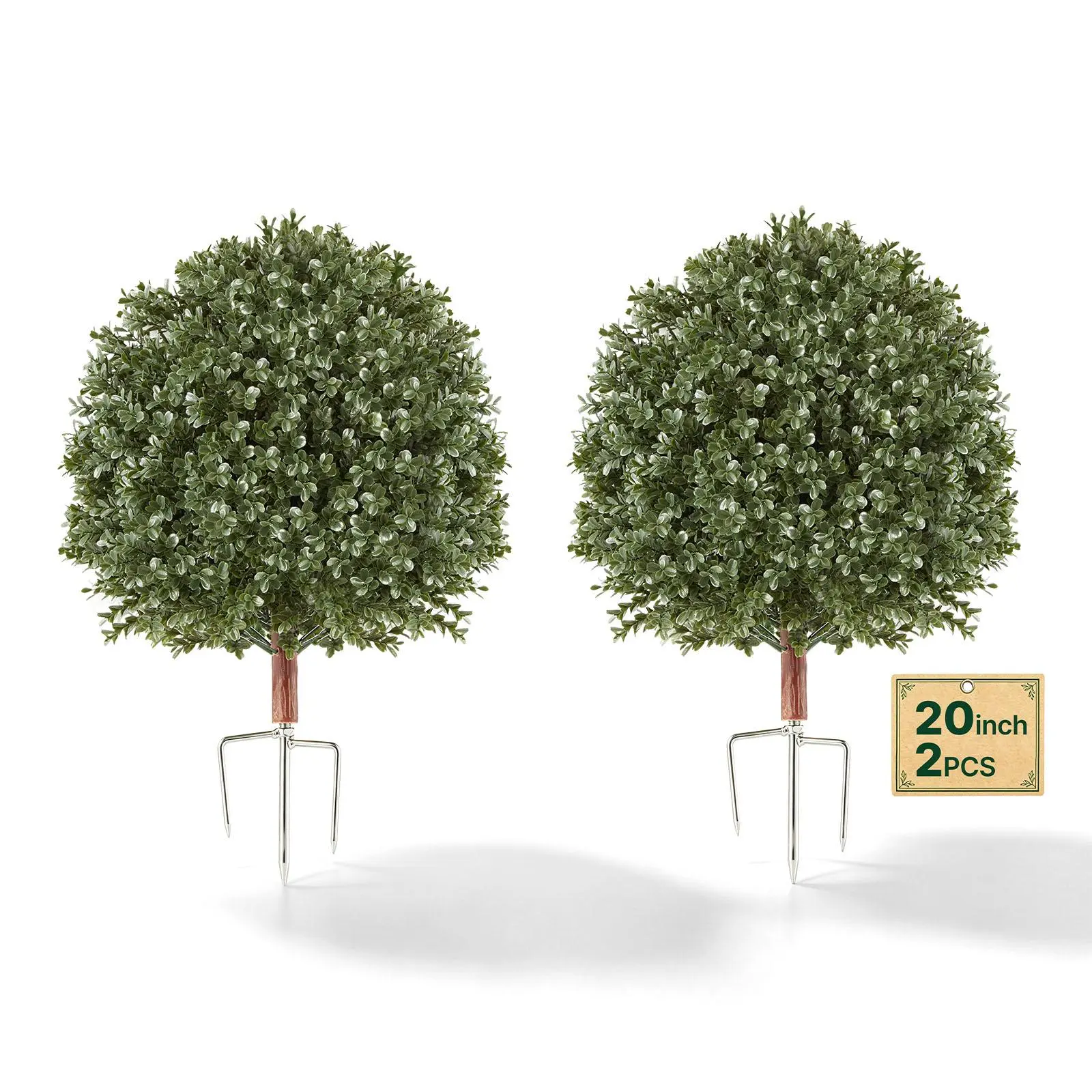 VEVOR 2-Pack 20-in Artificial Boxwood Topiary Balls, PE Fake Shrubs with Metal Ground Spikes, Indoor-Outdoor Decor for Front Door, Garden#BackToSchool
