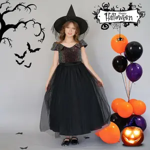 Kids Clothes Halloween Dress 0002 Black Sequins Children Cosplay Costume Fancy Carnival Pumpkin Witch Vampire Party Holiday Princess Frock  4-14Y