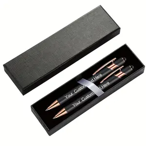 Custom Ballpoint Pen Set Personalized Teacher Pen with Gift Box Customizable Text Writing Pen Black Rose Gold Accents Christmas Gift for Friends Couples Home Office
