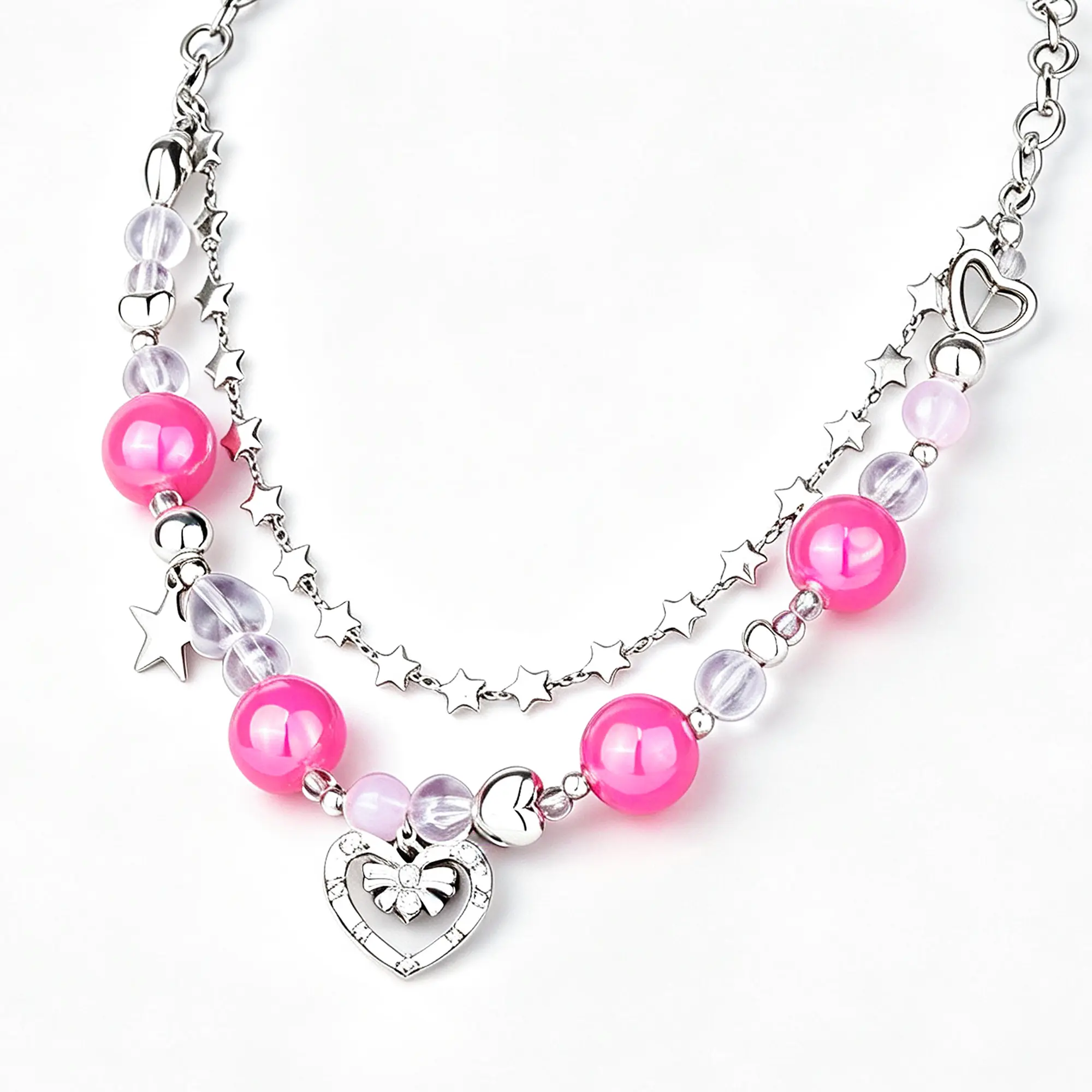 Colorful Candy Beaded Necklace Bracelet Set For Women | Cute Love Hearts & Stars Pendants | Perfect Fashion Jewelry Gift | Trendy Candy Beaded Set | Beautiful Gift For Girls