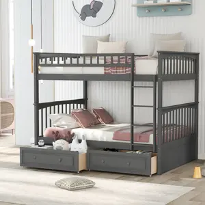 Full over Full Bunk Bed with Drawers Convertible Beds Gray OLD SKU:SM000241AAE-1